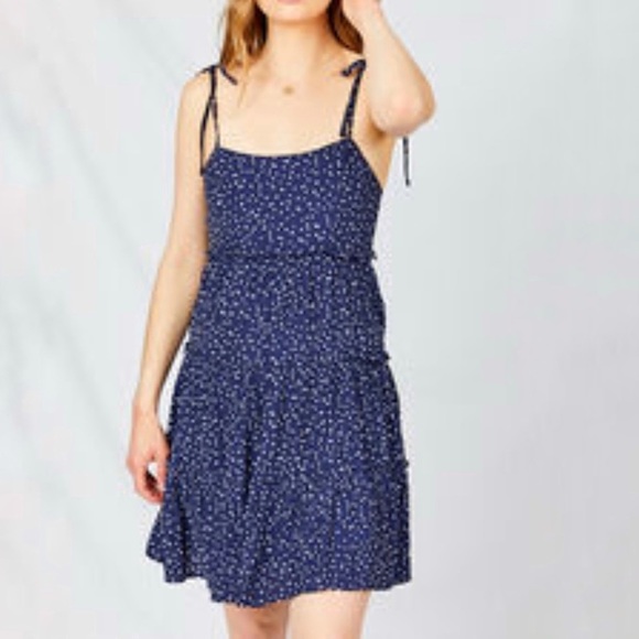 Altar'd State Dresses & Skirts - Altar'd State Navy Blue White Polka Dot Diedra Tiered Tie-Shoulder Mini Dress M